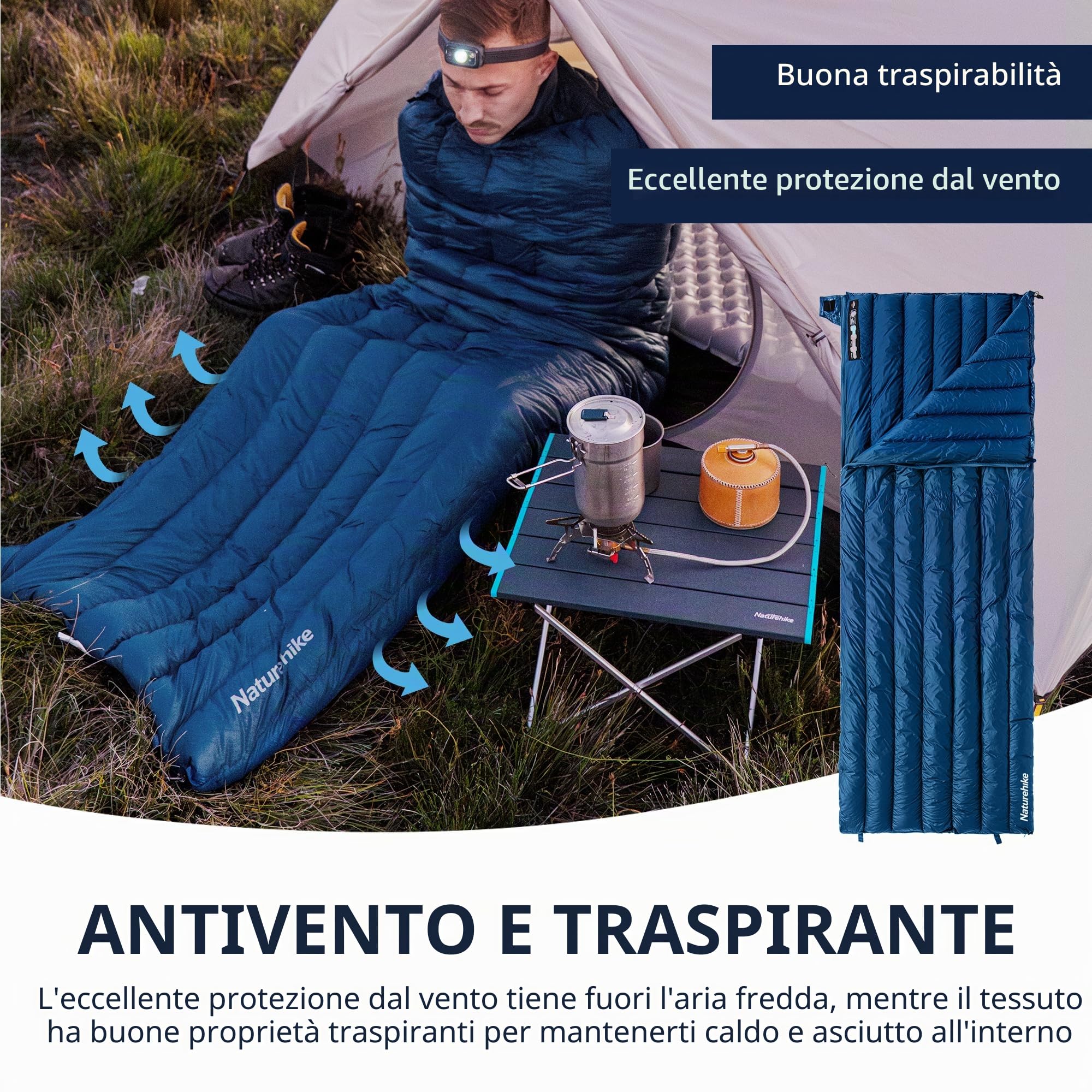 Naturehike Sacco a Pelo a Busta Ultra Leggero per 3-4 Stagioni, Impermeabile, per Campeggio, Escursionismo, Alpinismo