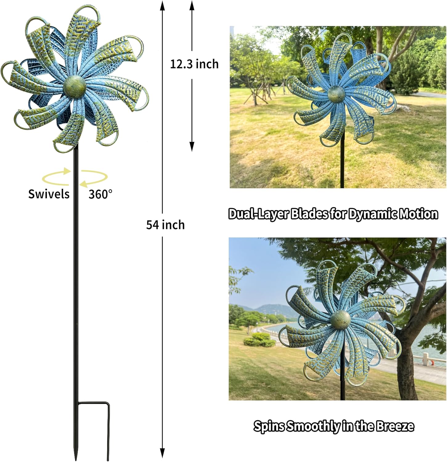 360° Metal Wind Spinner – Willow Leaf Kinetic Sculpture for Outdoor Patio Lawn Yard and Garden Decor