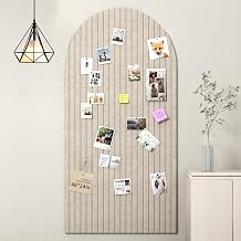 Large Arched Felt Bulletin Board, 48"x24", Oatmeal | Cork Board Alternative, 3 Foldable Adhesive Tiles, 50 Push Pins, Office Wall Decor, Pin Boards for Pictures & Photos Display
