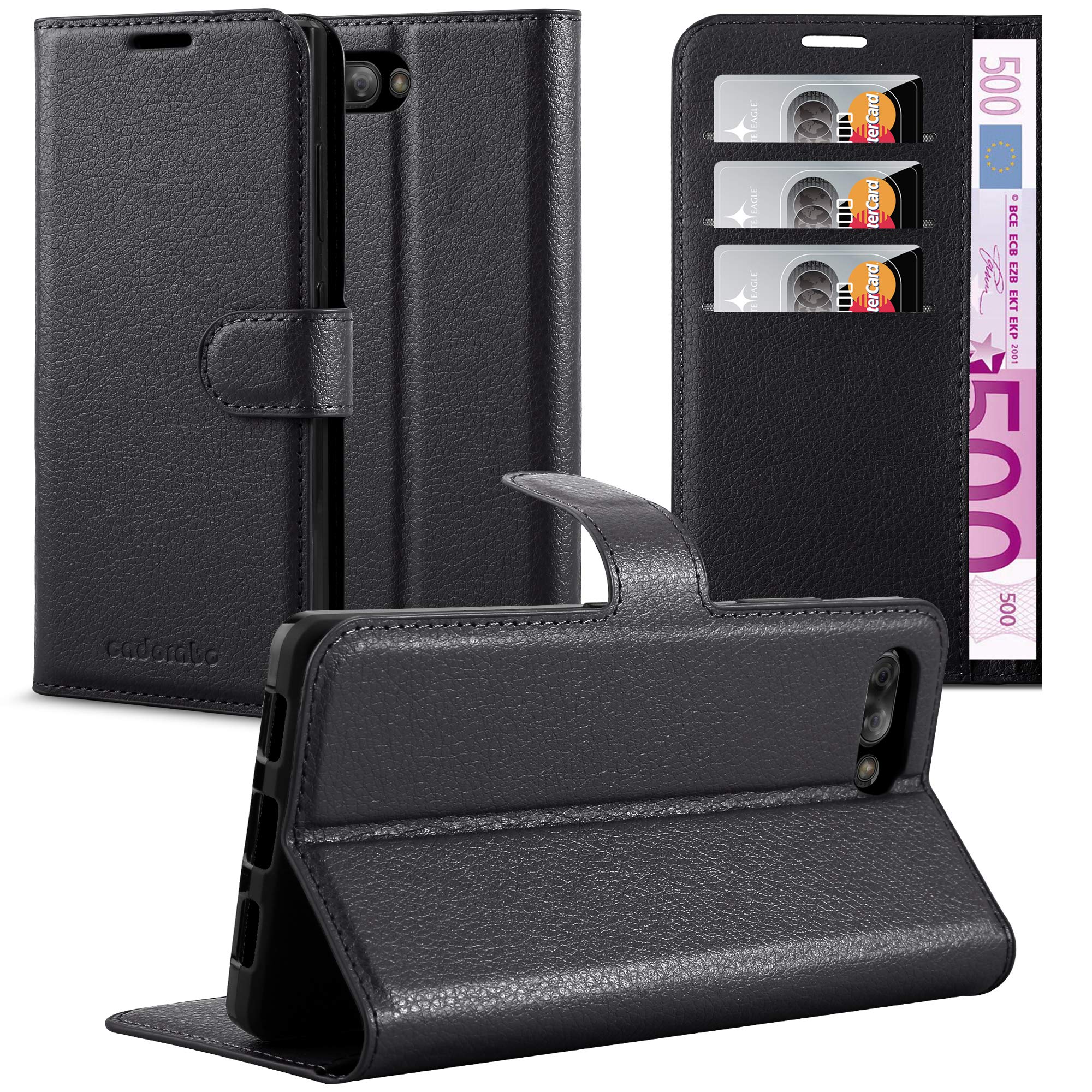 cadoraboBook Case works with Blackberry KEY 2 in OXID BLACK - with Magnetic Closure, Stand Function and Card Slot - Wallet Etui Cover Pouch PU Leather Flip