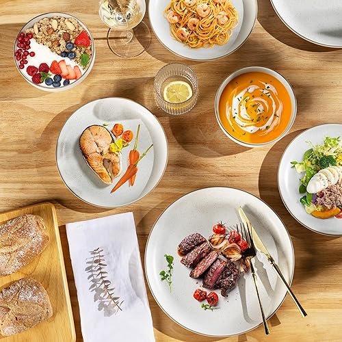 Miniatura 8 de GBHOME Juego de 6 platos llanos de cerámica, grandes y redondos de 10.25 pulgadas para ensalada, pizza, bistec, bufé, platos profundos resistentes a