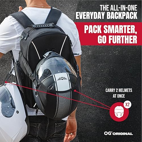 Miniatura 12 de OG Original GetAway - Mochila de motocicleta impermeable, hombre, carcasa dura, gran capacidad, expansible 35L-45L, bolsa para casco de motocicleta