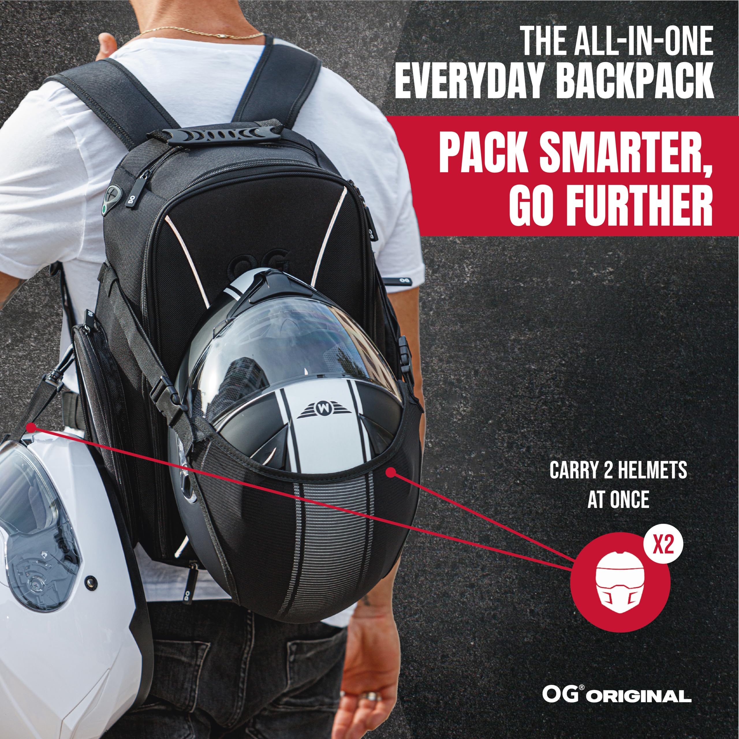 OG Original Czarny Wodoodporny Plecak Motocyklowy GO, 20L, Pasek na Kask Motocyklowy, Torba na Kask, Torba Rowerowa, M?ski, Laptop, Odblaskowy