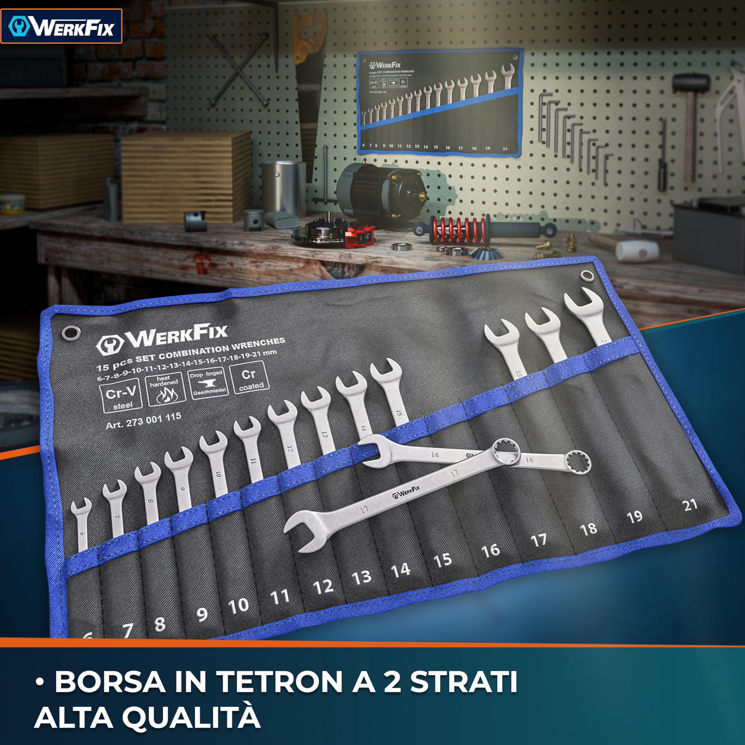 S&R WERKFIX Set Chiavi Inglesi Combinate Anello e Forchetta 12 Pezzi 6-22 mm Chiave Inglese Professionale