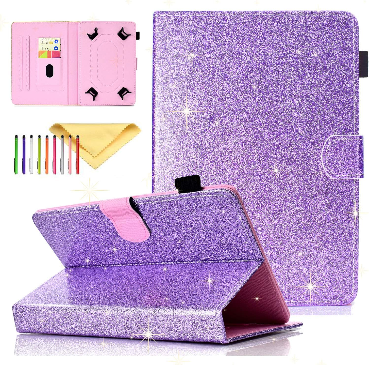 Uliking Bling Glitter Universal 9.5-10.5 Inch Tablet Case for iPad 9.7", iPad 10.2 Case 2019, Fit iPad Air 3, Pro 10.5 Inch Tablet, Cover For Samsung Galaxy Tab A 10.1 2019 SM-T510, Purple