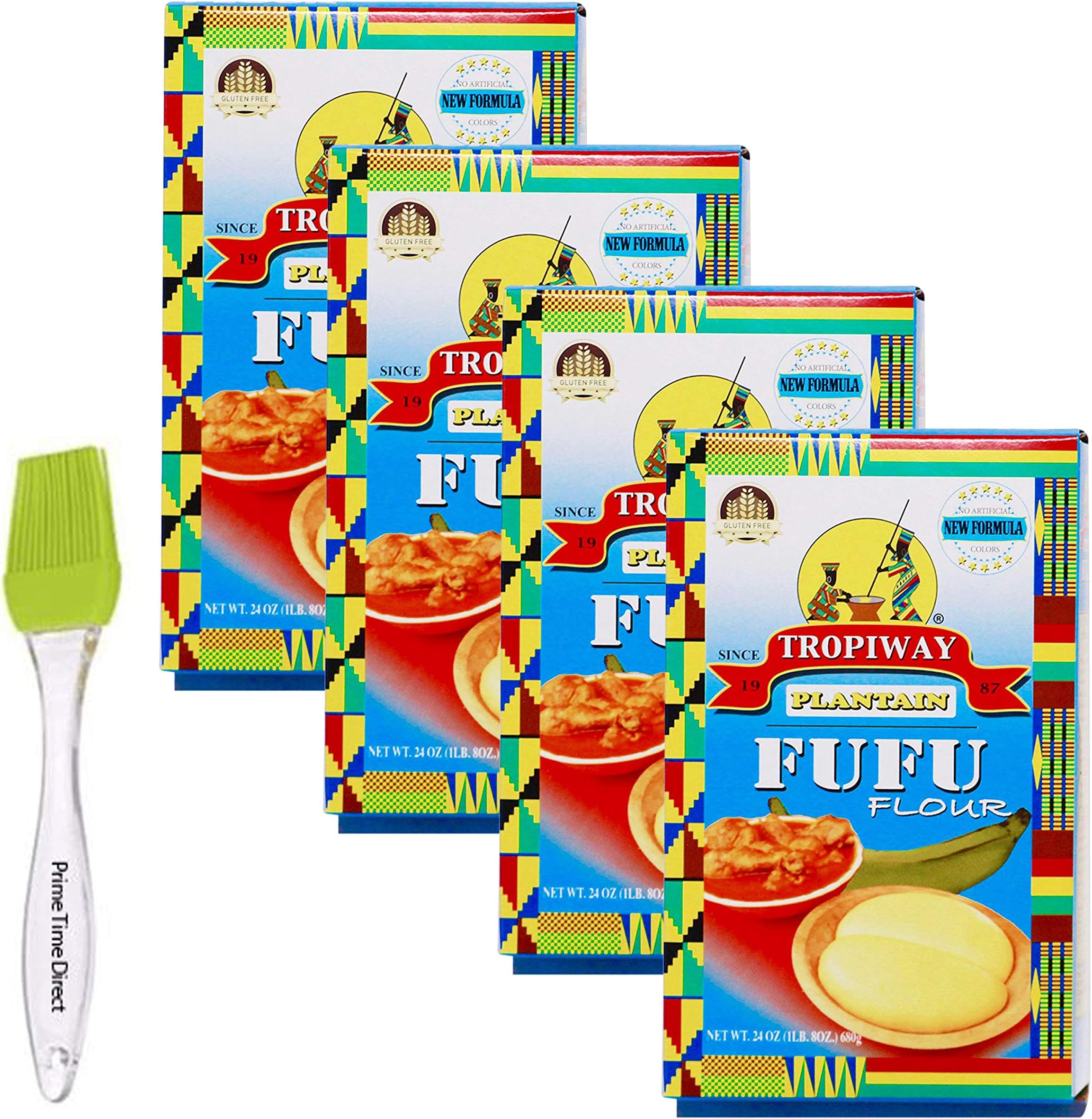 Tropiway Plantain Fufu Flour 24oz (Pack of 4) Bundled with PrimeTime Direct Silicone Basting Brush in a PTD Sealed Bag