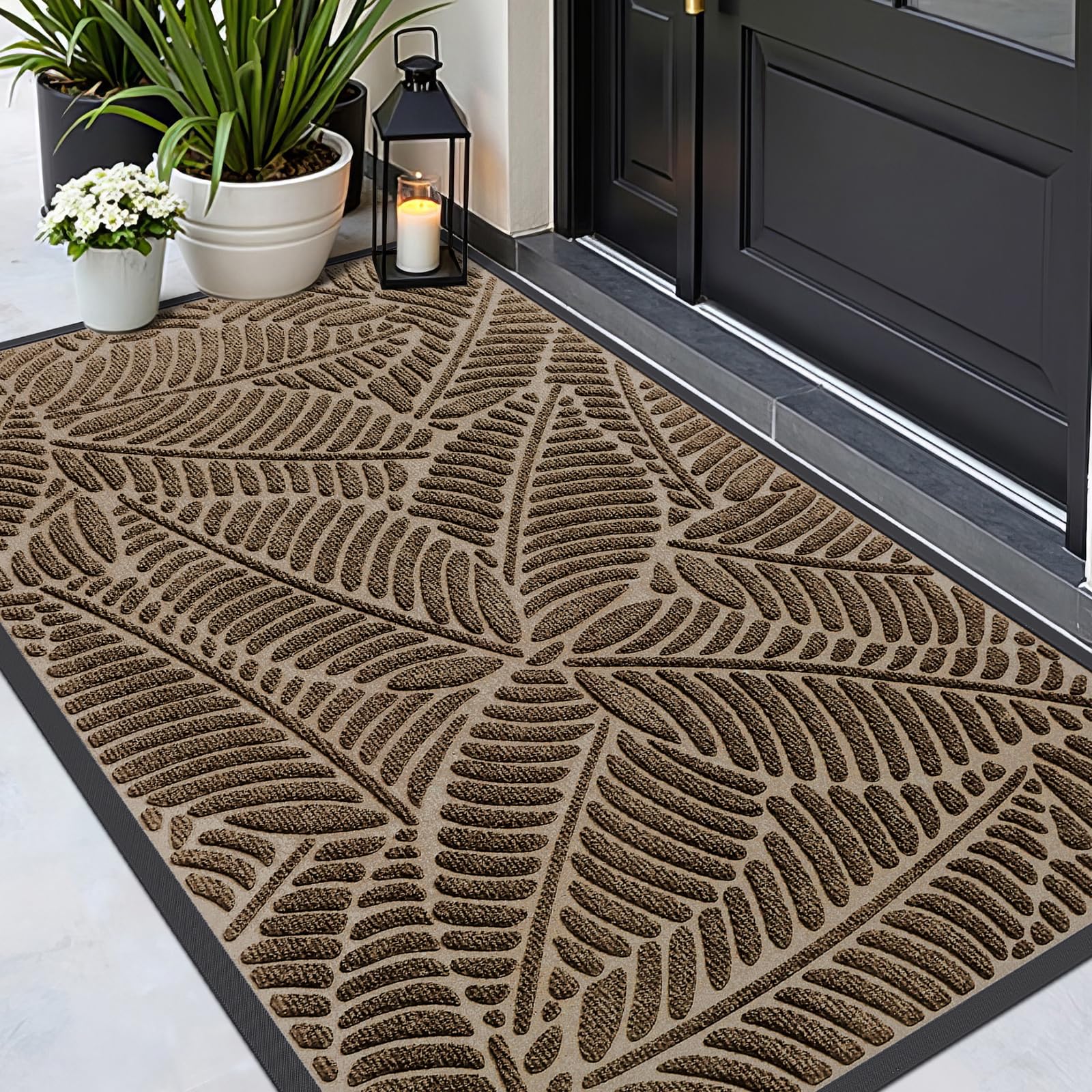 Grandaily Front Door Mat Indoor Outdoor Waterproof Doormat, Non Slip Natural Rubber Welcome Mat, Heavy Duty Durable Super Absorbent Entryway Rugs, 30"x17", Brown — view 23