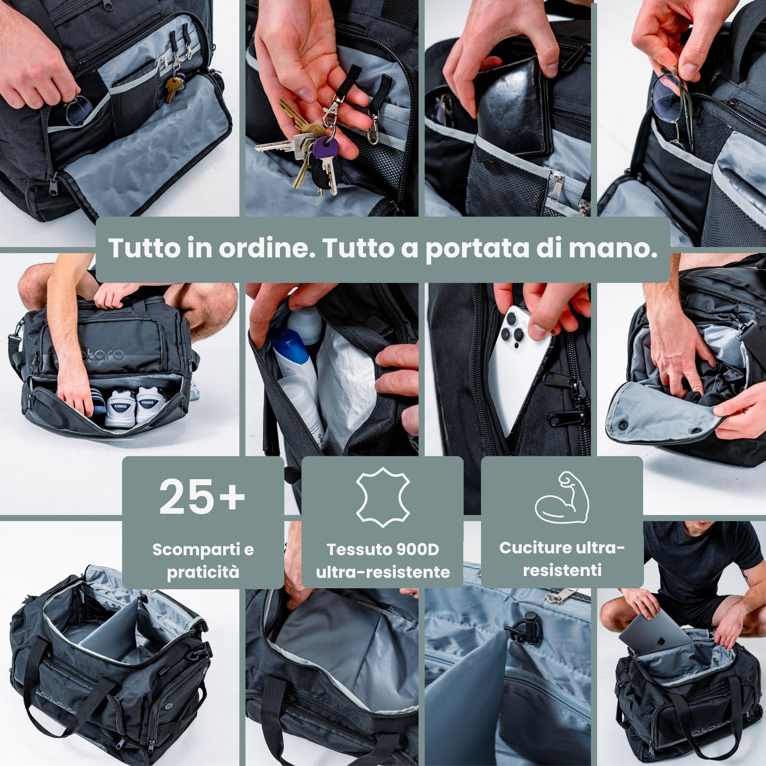 Otaro Borsone Palestra con Porta Scarpe & Vano Umido | 50L | Borsone da Viaggi | Gym Bag con Scomparto per laptop, Cinghie Zaino & Molti Scomparti | Borsone Palestra Uomo e Donna