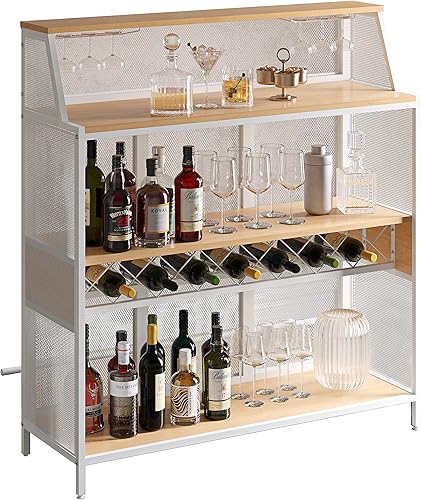 REHOOPEX Armario de bar, barra industrial de 4 niveles de 51 pulgadas, gabinete de licor de granja con reposapiés, gabinete de bar de madera, disponible en Yaxa Peru