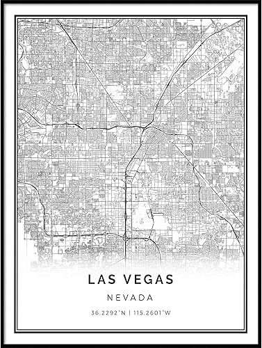Póster de mapa de Las Vegas  Arte de pared moderno en blanco y negro  Decoración escandinava para el hogar  Obras de arte impresas de la ciudad de disponible en Yaxa Venezuela