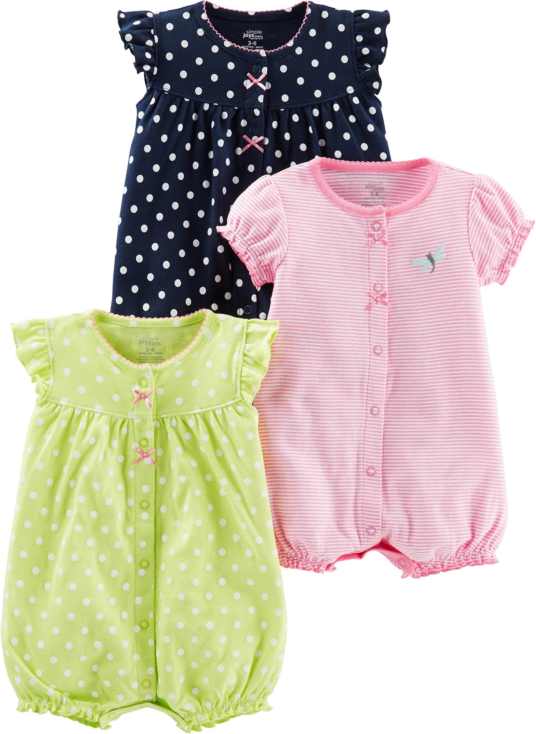 Simple Joys by Carter's Baby Girls' Rompers (Pack of 3)
