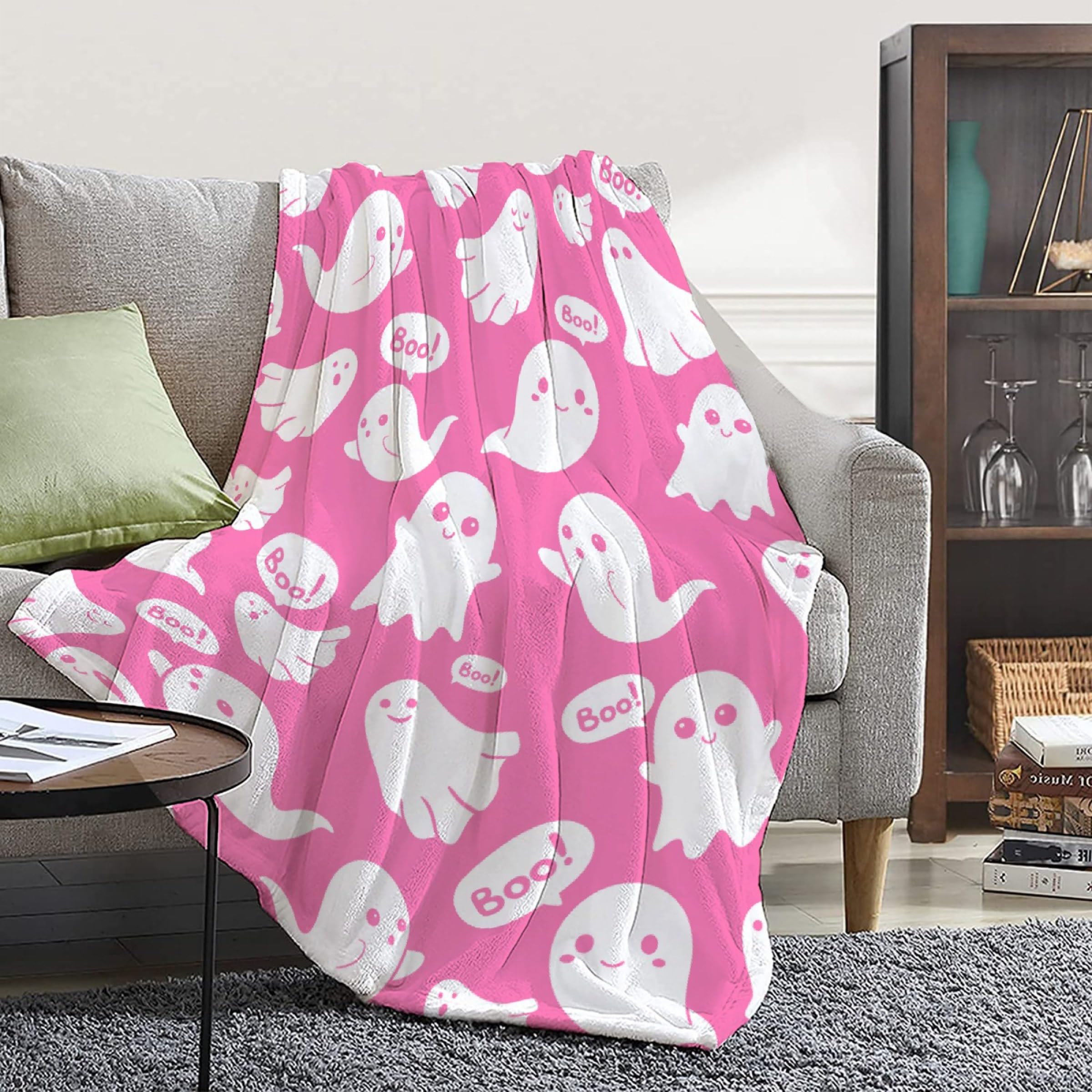 Pink Ghosts Halloween Blanket Gifts for Girls Women Kids Fleece Lightweight Throws Blanket Spooky for Boys Soft Flannel Blankets Decorations-30 x40