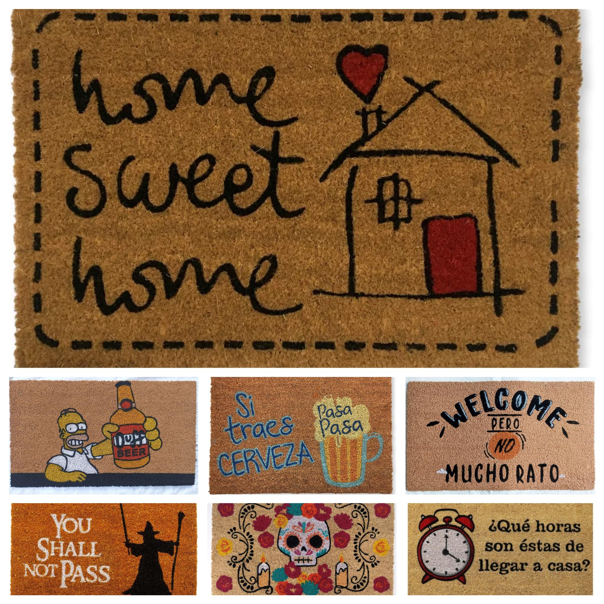 DONATELLA Felpudo Coco Dibujo con Base Antideslizante de PVC - 40x70 cm, Home Sweet Home