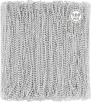 120Pcs Silver Mardi Gras Beads Necklaces, 33 Inch Silver Accessories, Oval Beads Necklaces Festival Parade Stuff Bead Necklace for Birthday Party Supplies Wedding Decorations