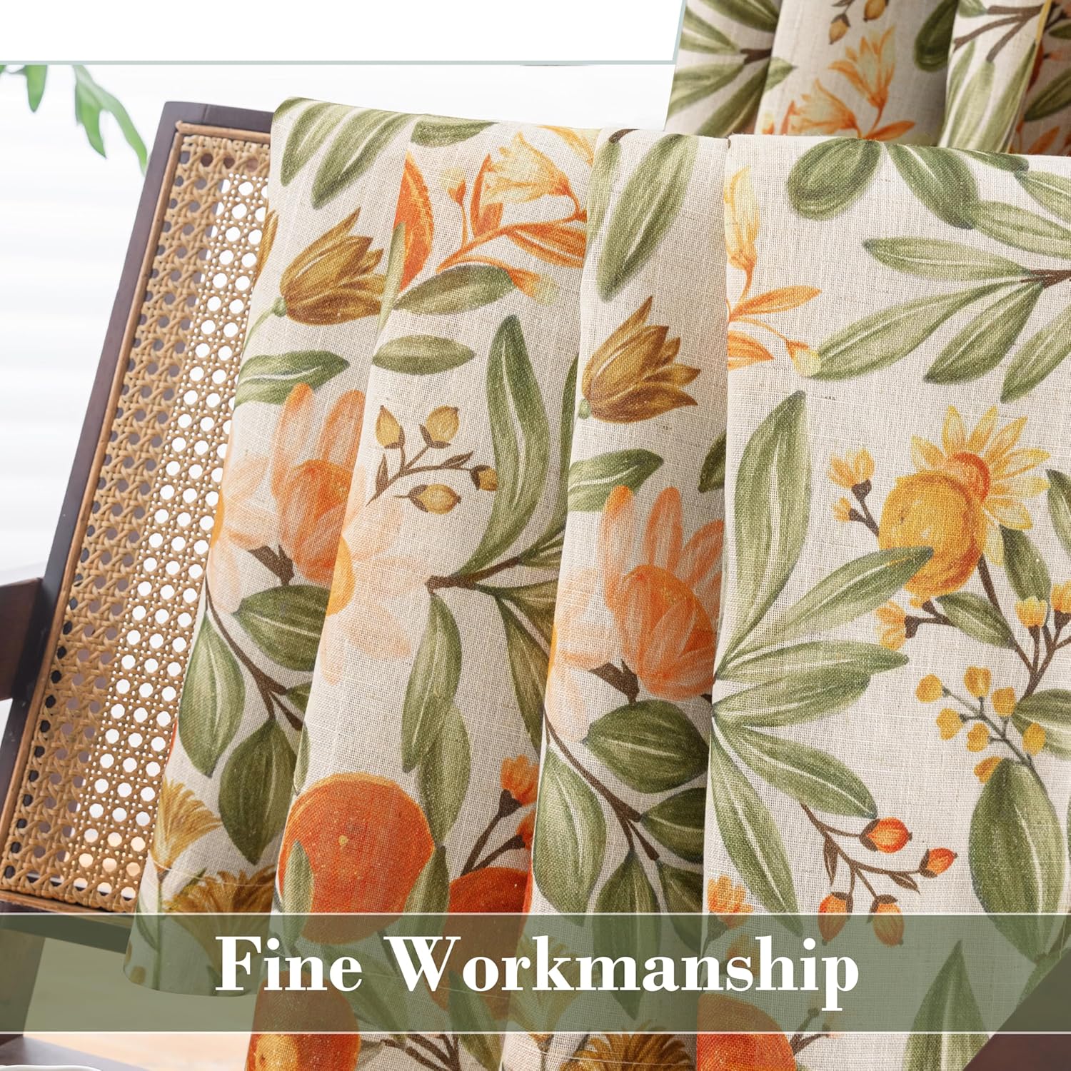 DriftAway Orange Harvest Floral Linen Blackout Curtains Double Layer Thermal Insulated Autumn Fall Printed Patterned Vintage Grommet Lined Drapes for Living Room 2 Panels 90 Inches Orange Coral Gold
