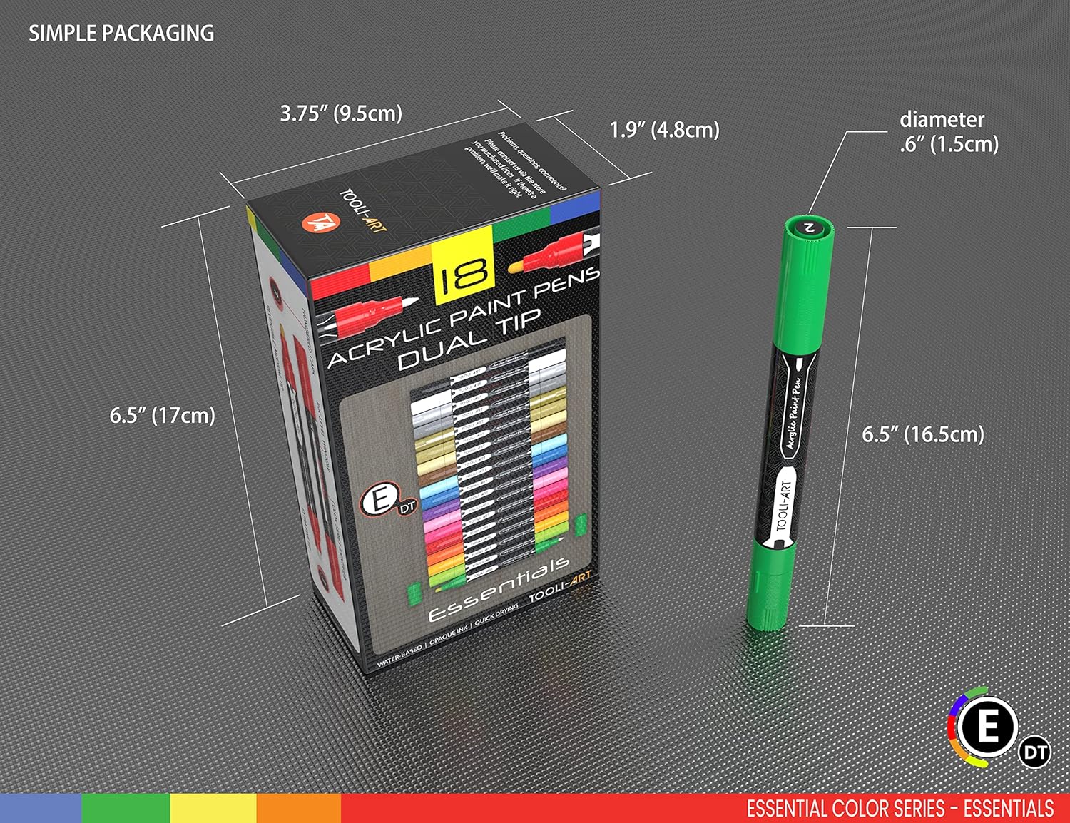 TOOLI-ART Acrylic Paint Markers Paint Pens Set Essential Color Series For Rock Painting, Canvas, Mugs, Plastic, Metal, Glass Paint, Fabric, Wood, DIY. Non Toxic, Quick Dry,Waterbased (18 DOUBLE SIDED)