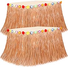 ديكورات الحفلات ذات الطابع الهاواي، 2 قطعة ديكورات تنورة طاولة حفلات لواو، 108 X 29.5 بوصة تنورة طاولة زهرة استوائية لحفلات رقص الهولا، تنورة طاولة عشبية لحفلة صيفية على الشاطئ