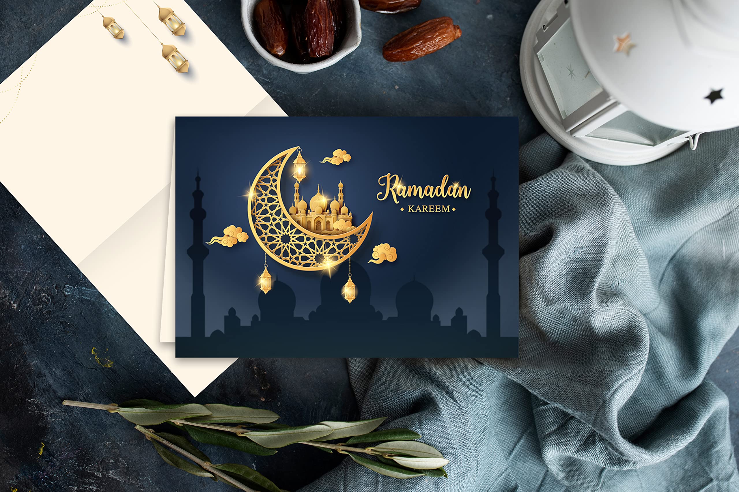 10 Ramadan Kareem Folding Cards with Envelope, Thank You Card, Greeting Cards, Sugar Festival Celebration - Image 3