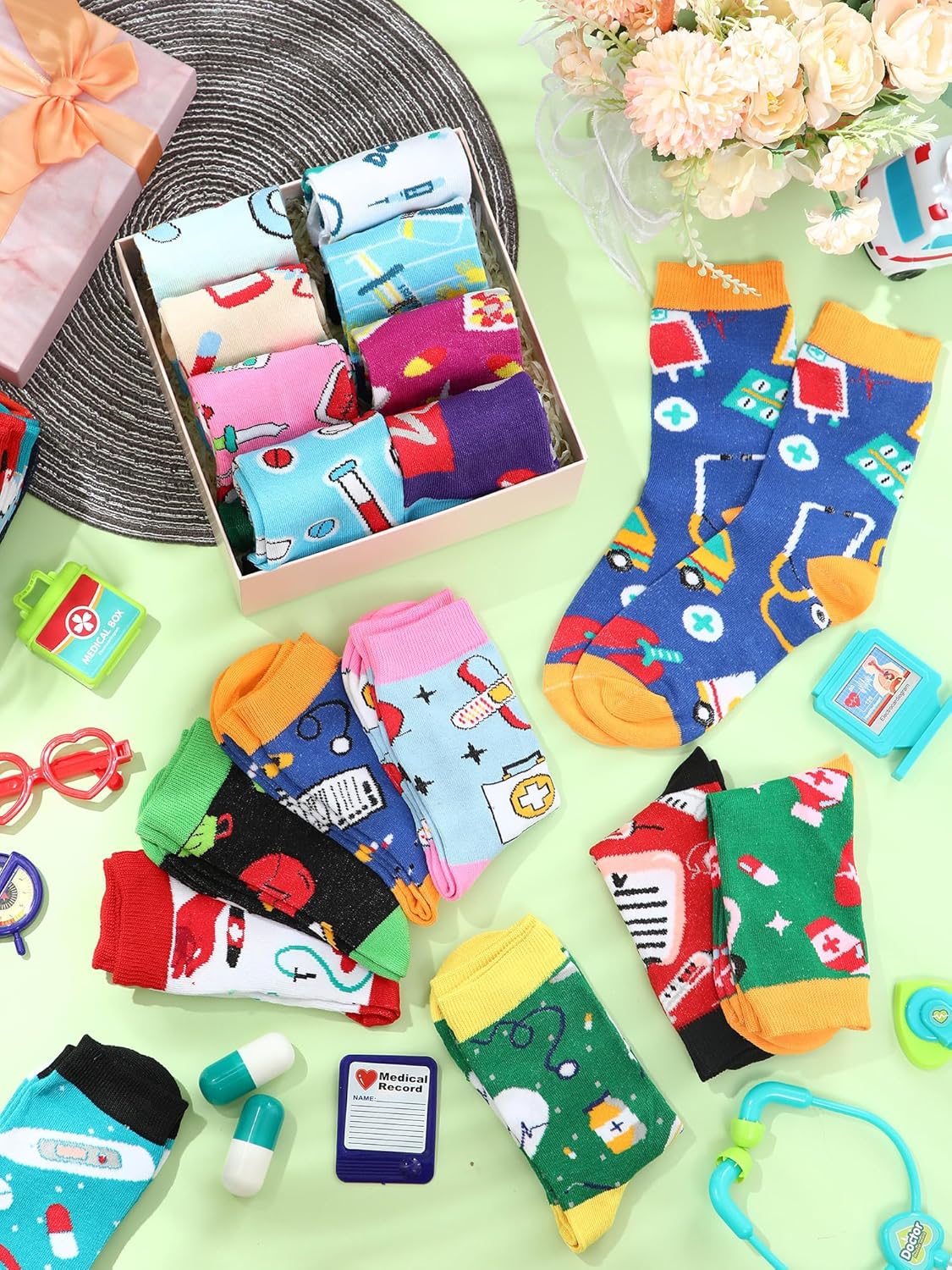 Ramede 48 Pairs Nurses Socks for Women Nursing Day Crew Socks Bulk Funny Novelty RN Medical Gifts for Nurse Doctor
