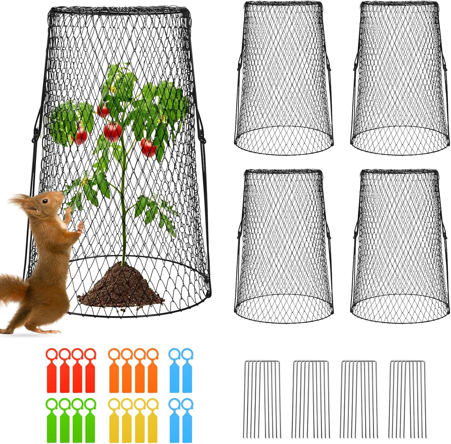 5 Pcs 17.7" Tall Garden Cloches for Plants, 5.9" Long Legs Ground Stakes Plant Cages Stackable Storage, Rustproof Plants Chicken Wire Cloche Plant Protectors from Animals for Squirrels, Rabbits, Deers