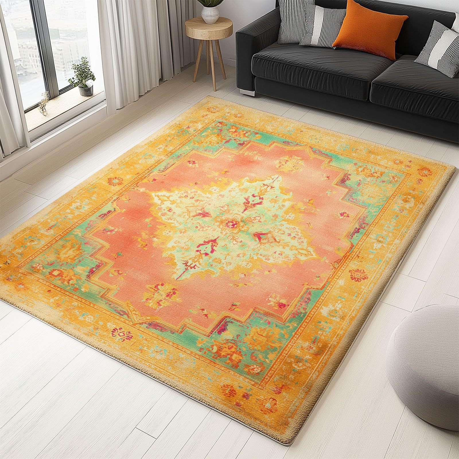 Tapis Boho Jaune Salon Salle à Manger Cuisine Chambre Oriental 120cm