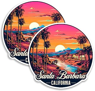 Santa Barbara California Magnet 4 Inch 2-Pack Coastal Hills – Strong Vinyl Decorative Travel Magnets for Fridge Locker Kitchen Office – Cute Fun Aesthetic Cool Durable & Long-Lasting Souvenir ID44999