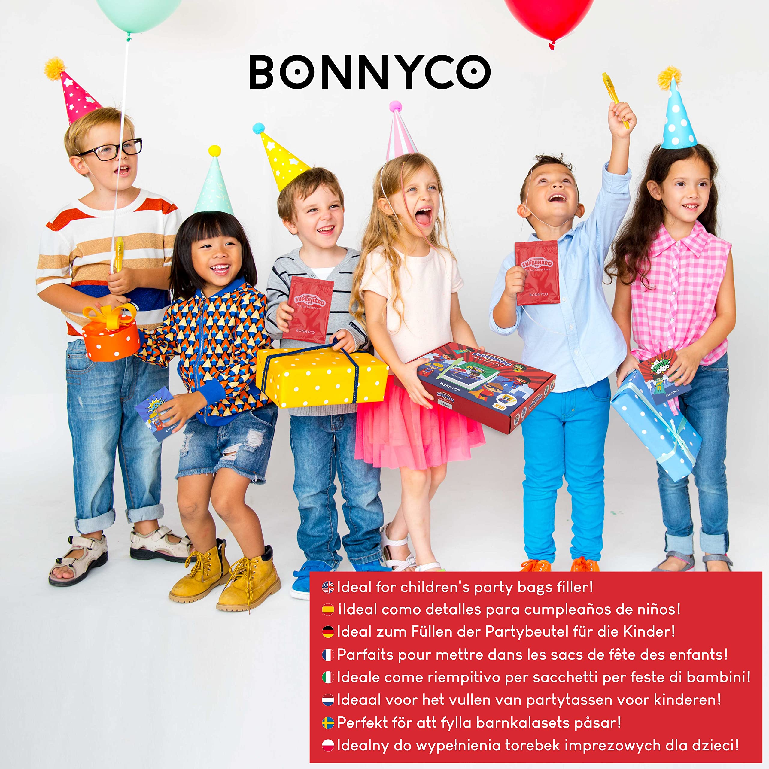 BONNYCO Pióro i Notatnik z Niewidocznym Atramentem, Zestaw 8 Superbohaterów. Wypełniacze do Superbohaterów, Zabawki Pinata. Dekoracje Urodzinowe, Wypełniacze do Pończoch, Upominki