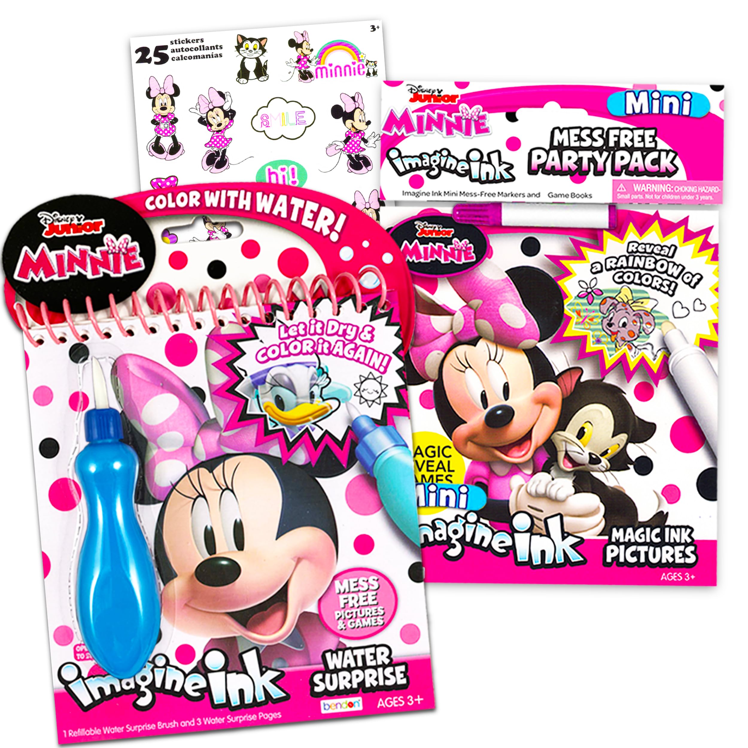 Disney Shop Minnie Mouse Paint with Water Super Set for Kids Toddlers Bundle ~ 2 Mess Free Books with Water Surprise Brush, Pen and Stickers (Minnie Mouse Party Supplies)