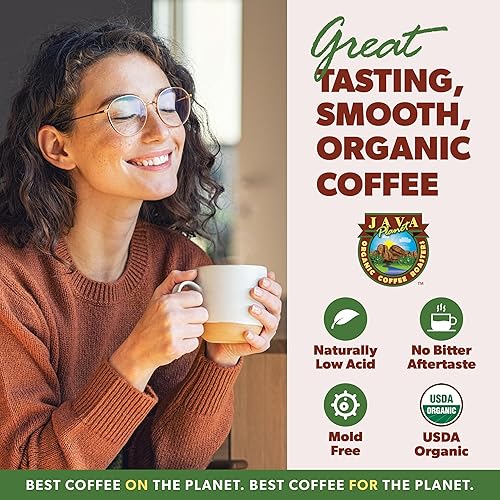 Miniatura 2 de Java Planet Café bajo en ácido, orgánico colombiano de origen único grano entero tostado oscuro medio, grano de café suave con sabor completo, bolsa
