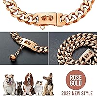 Vista 7 de Collar de perro con cadena de oro rosa de 0.394 pulgadas, collar de perro de eslabones cubanos de oro de 18 quilates con hebilla de presión segura