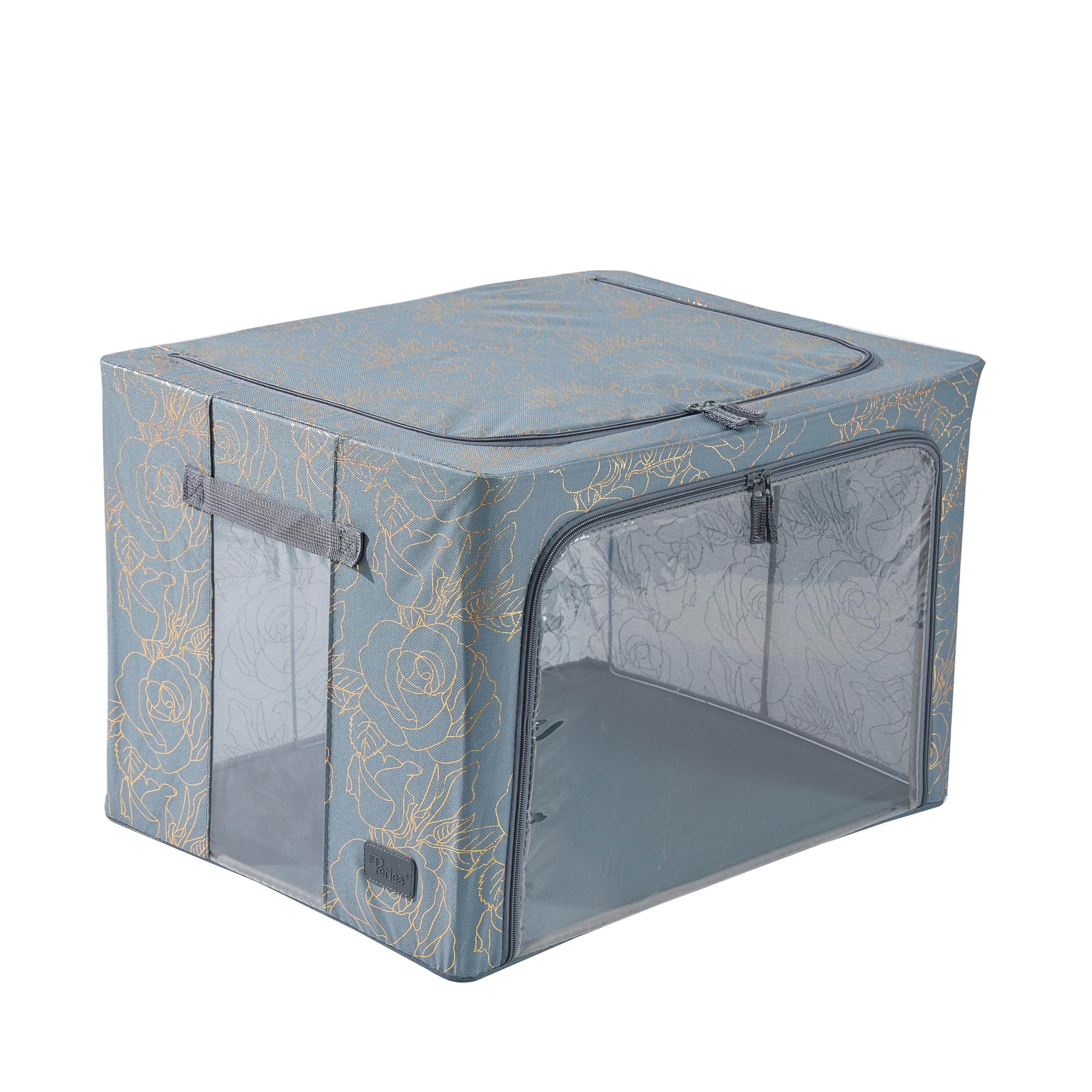 Periea ‘Beau’ Folding Collapsible Stackable Fabric Home Storage Boxes with Steel Frames (Metallic Floral, Large) — image 1