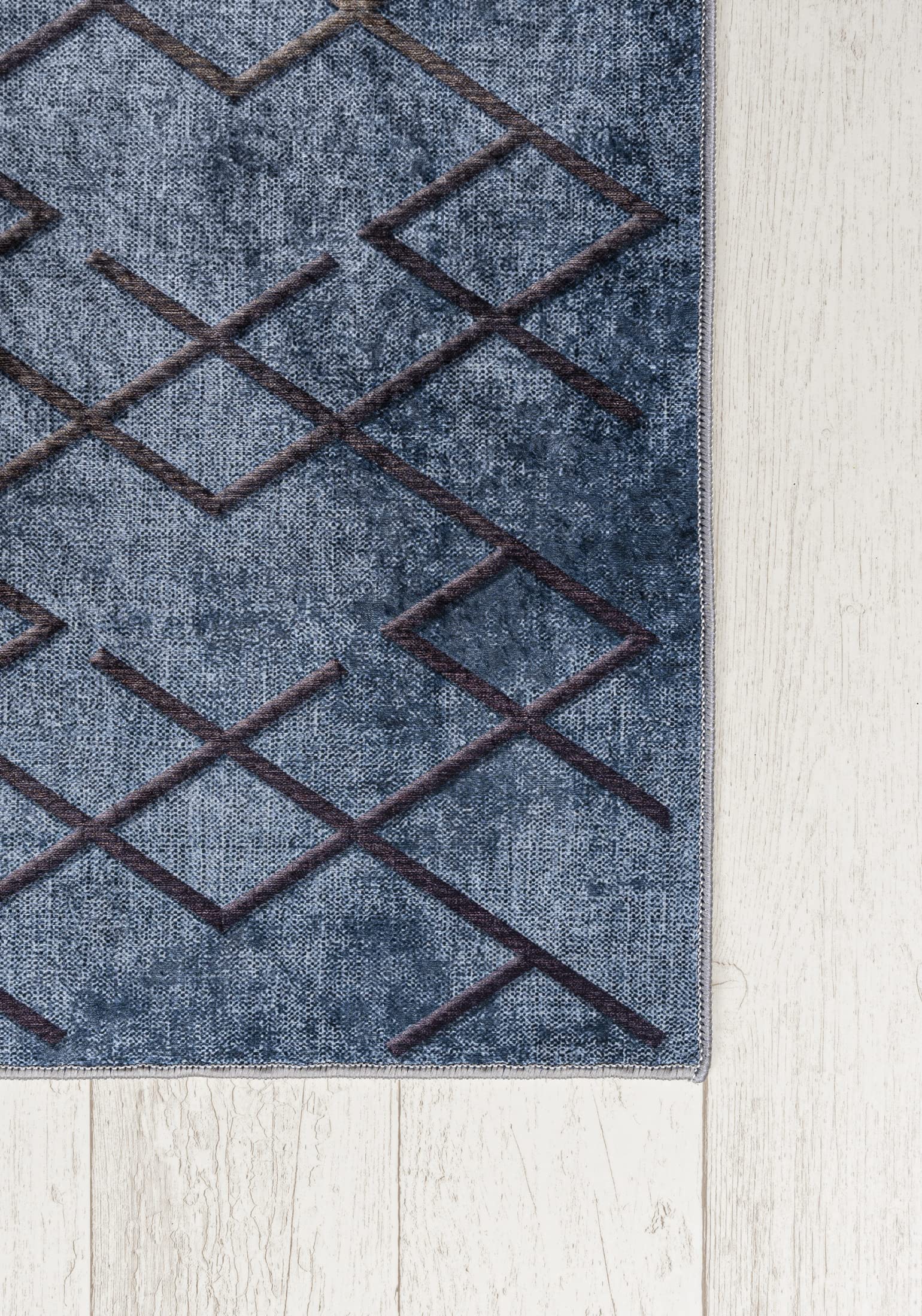 Mazovia Grand Tapis Salon 160x230cm Bleu Géométrique Élégant Antidérapant | Tapis pour Chambre Salle à Manger Bureau Lavable en Machine Anti-Allergène Chauffage au Sol Facile D'entretien Poils Courts