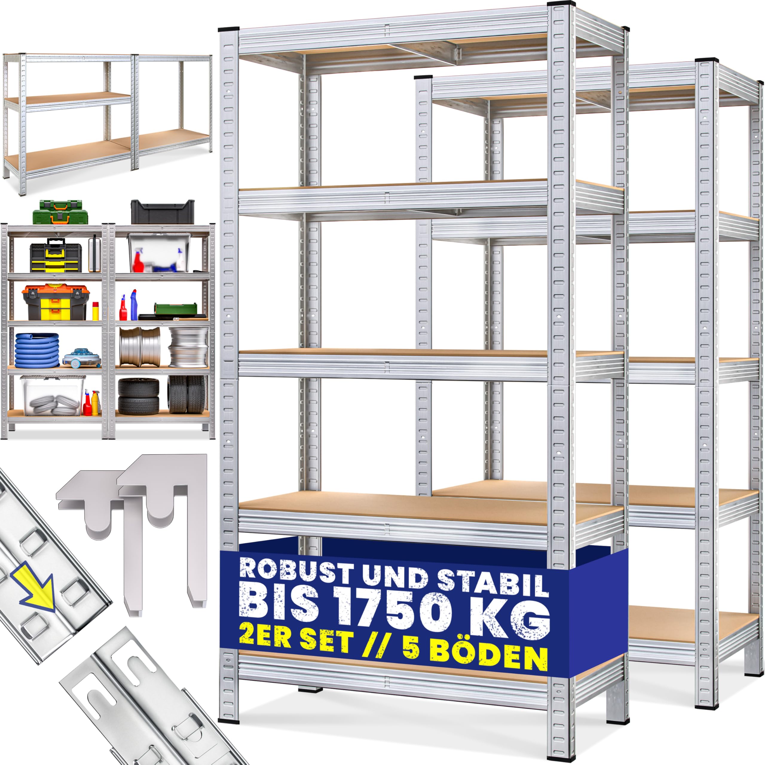 Deuba 2X Estanterías Metálicas 180x90x60cm 875kg Estantería para Cargas Pesadas 5 Estantes Taller