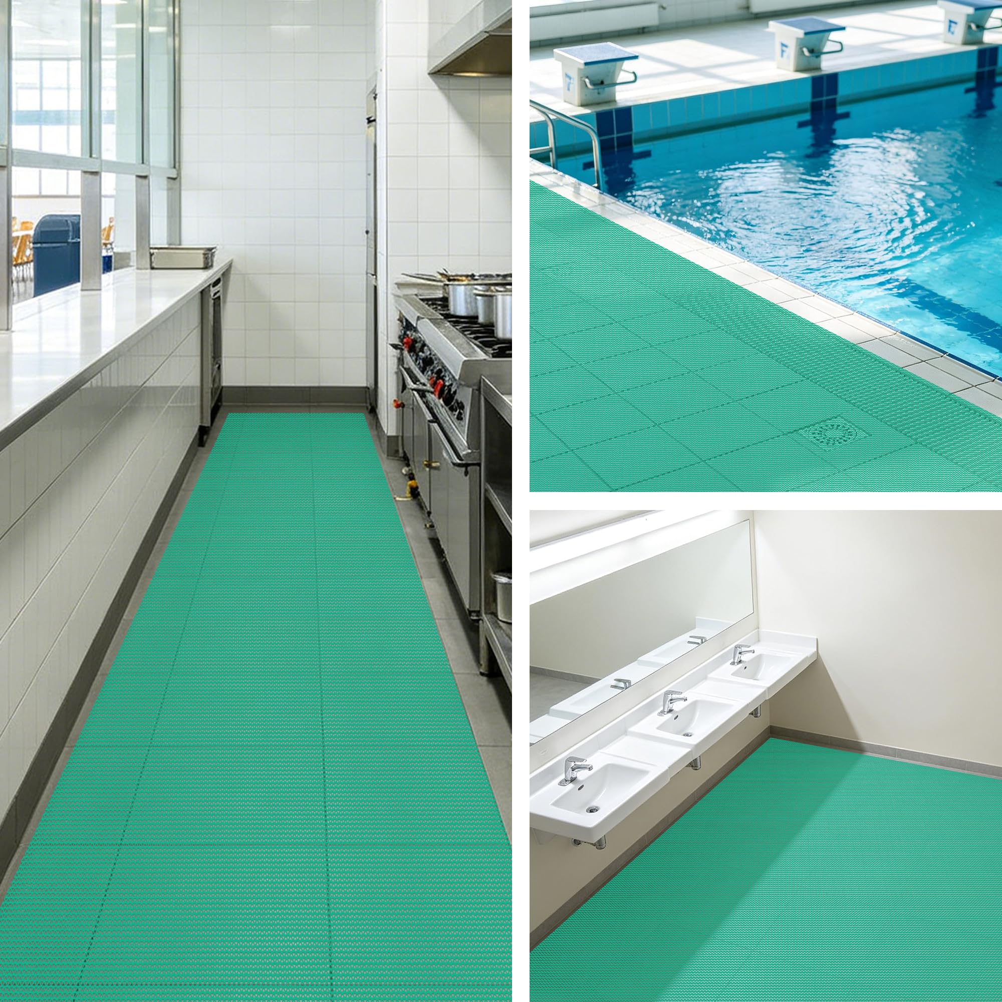 Tappetino Antiscivolo in PVC 110 x 110 cm con Drenaggio Tappetino Antiscivolo Cavo in PVC Facile da Pulire per Ambienti Umidi, Piscina, Lavanderia, Verde