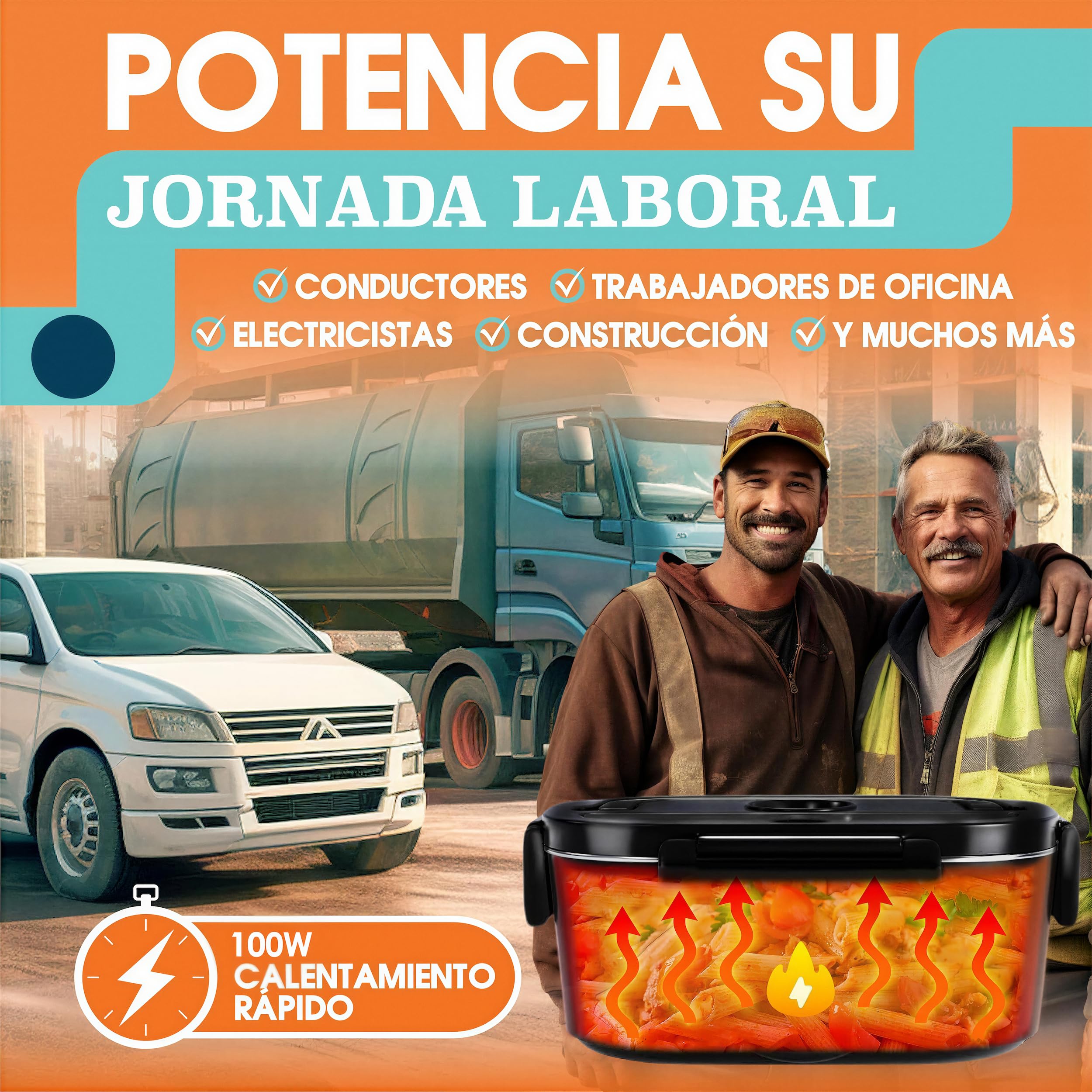 TRAVELISIMO Fiambrera Electrica 100W Taper Electrico para Comida 1,5L Fiambrera Termica 3 en 1 12V/24V/220V - Fiambreras Comida Trabajo Para Coche y Camión, Marmita Electrica en Acero Inoxidable