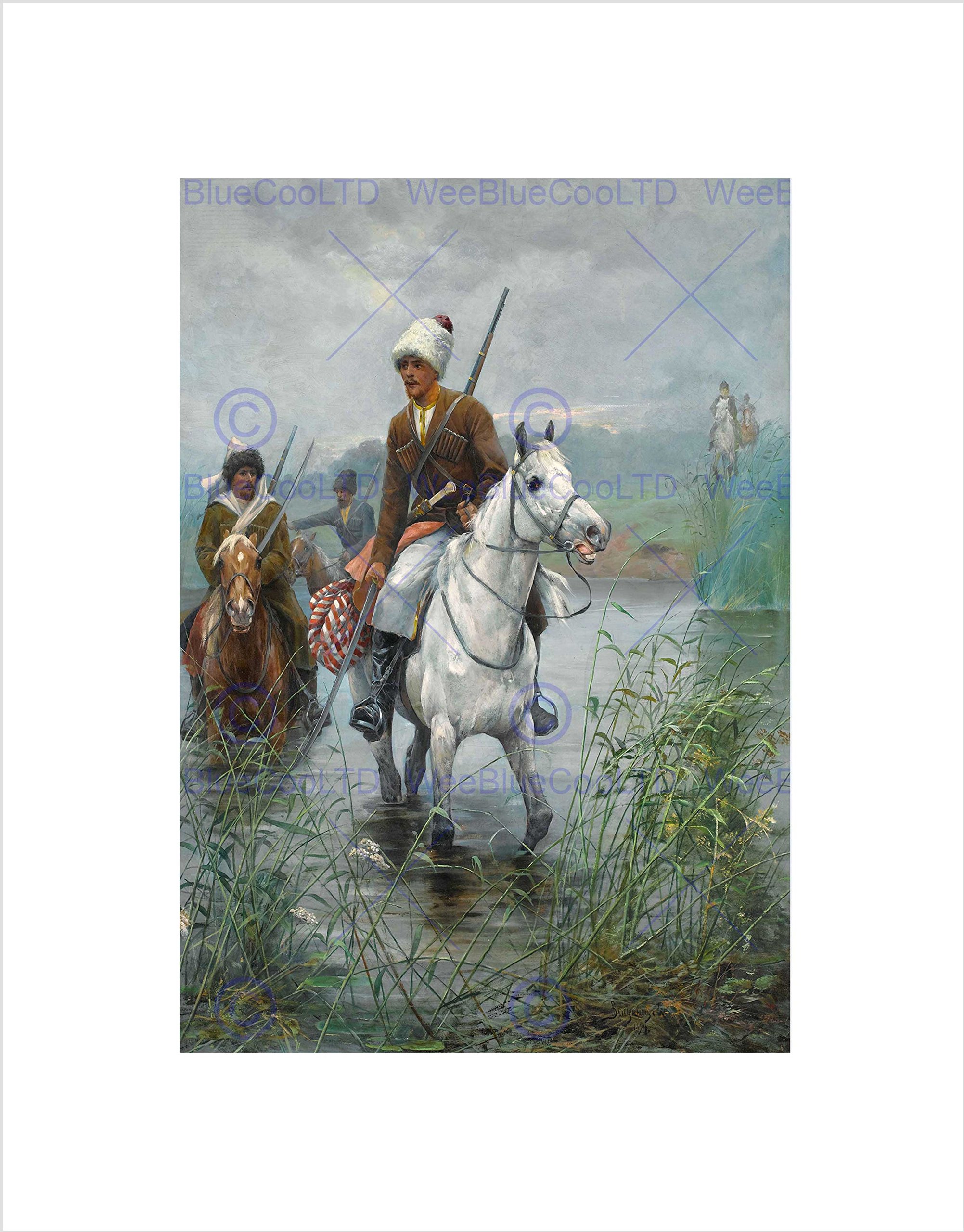 Wee Blue Coo Painting Landscape Ventsenostsev Cossack Horsemen Wall Art Print