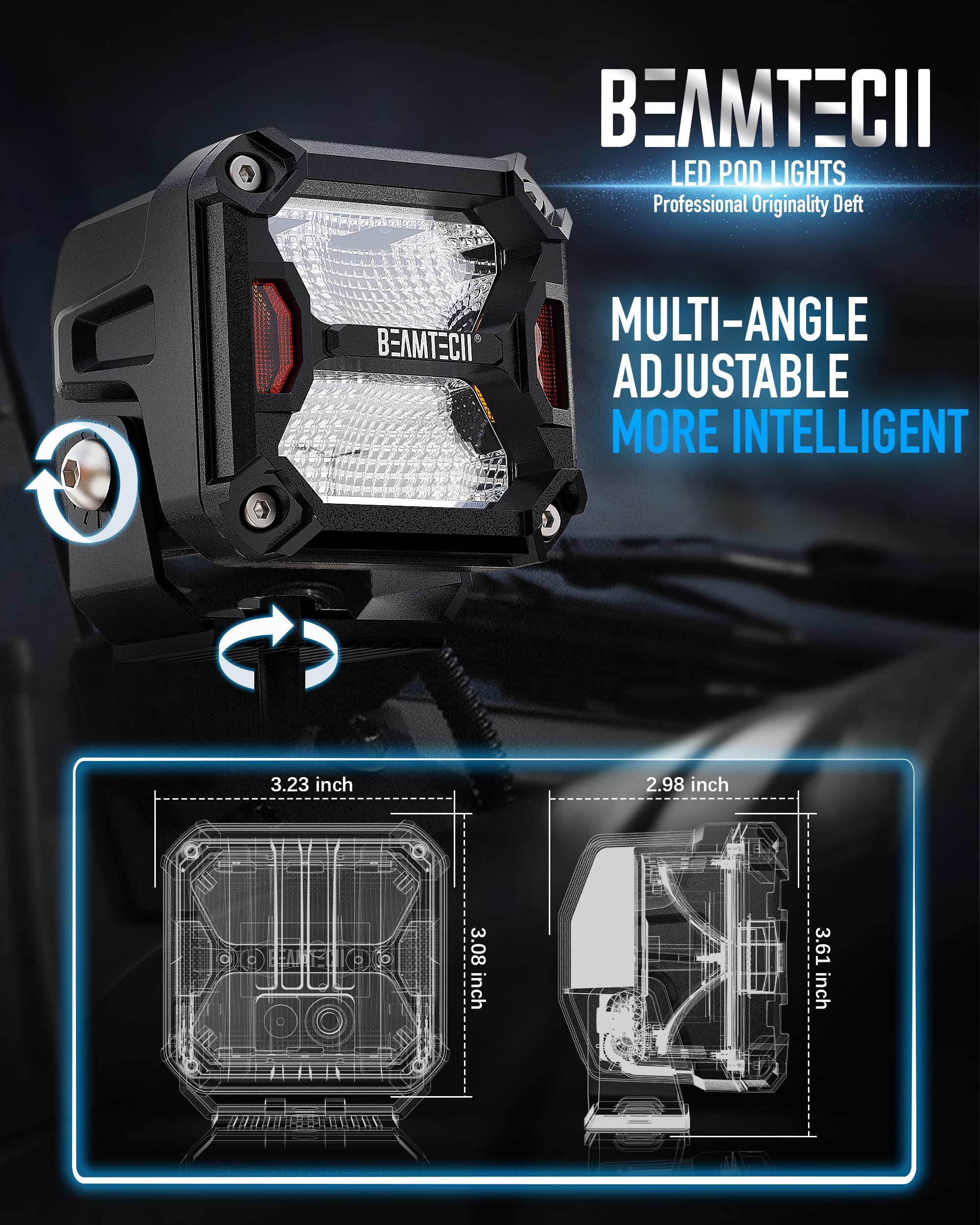 Snapklik.com : BEAMTECH 3 Inch LED Pods 40W 4800LM Flood Beam White Led ...