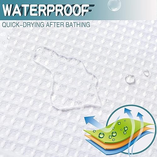 Miniatura 7 de Conbo Mio Juego de cortina de ducha de tela blanca de grado hotelero con forro a presión para baño con imanes y ventana superior de malla, lavable a