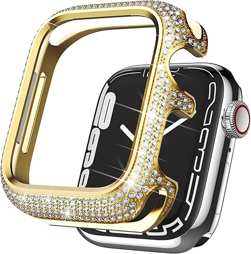 Bling Cases - Fundas compatibles con Apple Watch de 1.61 pulgadas Series 7 y 8, funda protectora de metal inoxidable con diamantes de imitación