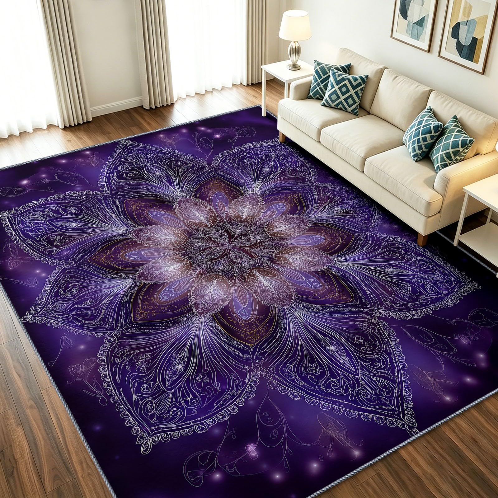 Alfombra pequeña 90x150 cm con pintura digital floral y base antideslizante para pasillo
