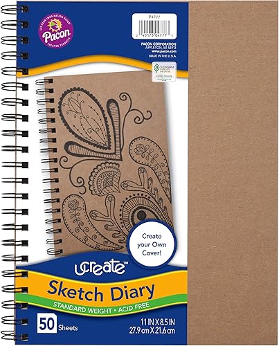 Miniatura 1 de UCreate Create Your Own Cover Sketch Diary, Nat. Chip CVR, 11 x 8-12 pulgadas, 50 hojas