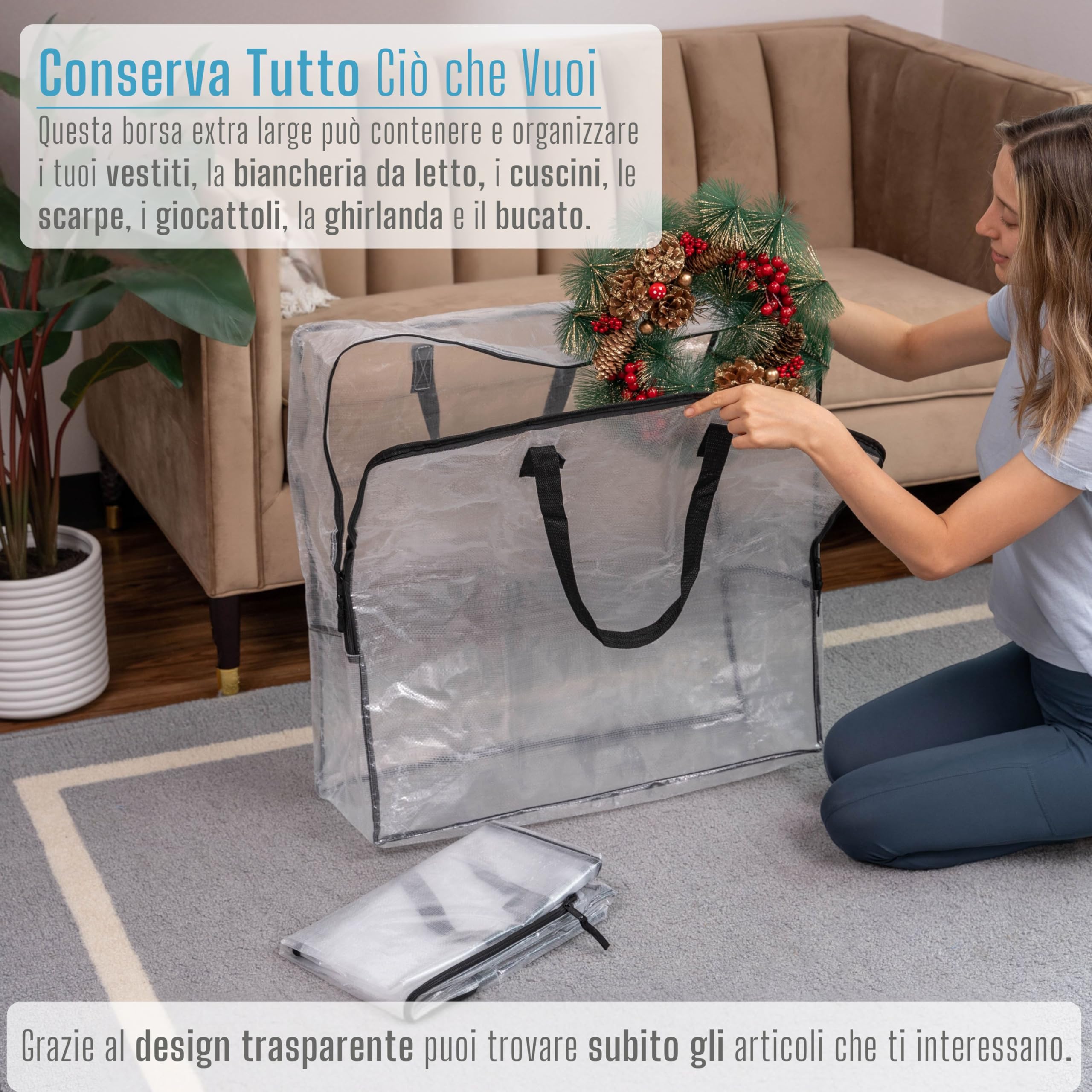 Borse Trasparenti Grandi 65x65x22 Cm - 5 Pezzi - Per Traslochi, Conservazione, Armadi - Resistente All'Acqua - Foto 1