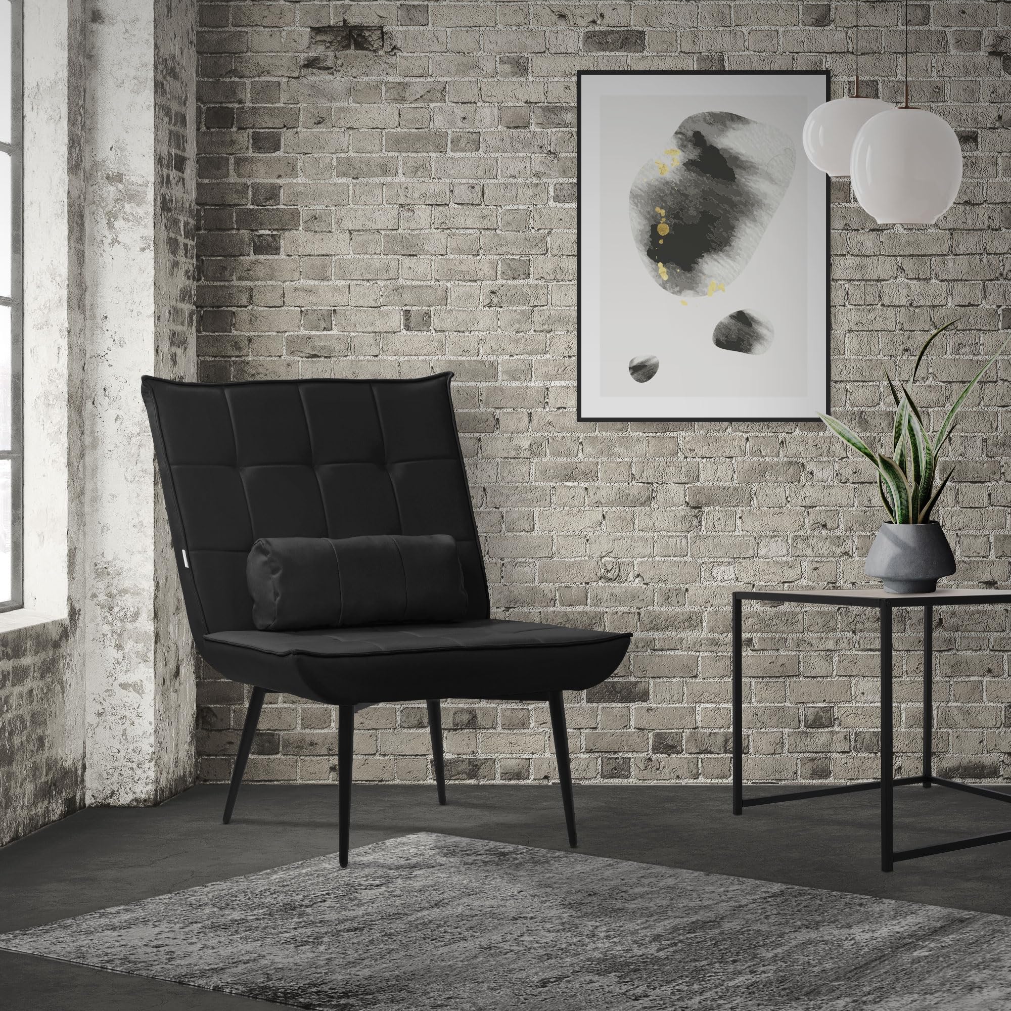 ML-Design Sillón Reclinable Negro con Cojín Lumbar, Asiento con Revestimiento Cómodo y Suave con Patas de Metal Negro Sofá Individual para TV, Comedor, Salón Diseño Retro Elegante Mueble Tapizado