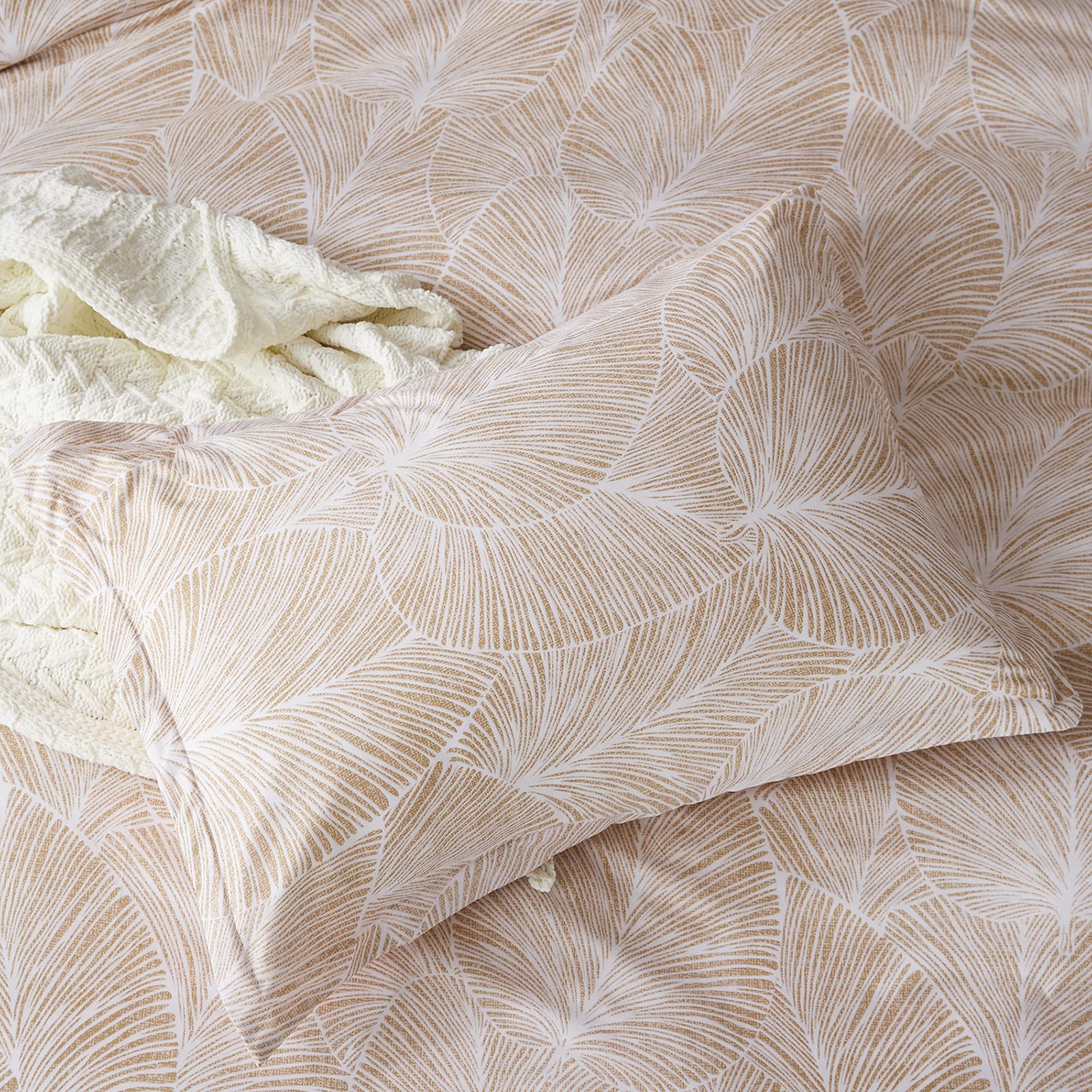 Jemiipee Blumen Bettwäsche-Set mit Tropische Palmblätter Muster, 2 x Bettbezüge 135x200 cm mit 2 x Kissenbezüge 80x80 cm und Reißverschluss, Weiche 100% Mikrofaser Bettwäsche Modern, Beige
