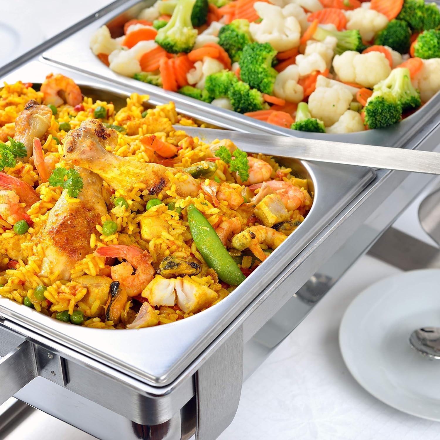 Tiger Chef 2-Pack 2.5-inch Deep, Half Size Stainless Steel Steam Table Chafer Pans, Hotels, Restaurant, Pan (2, Half Size Pans)