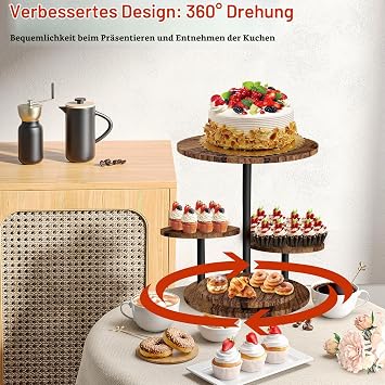 Wooden Cake Stand Cupcake Stand 360° Rotatable 4 Levels