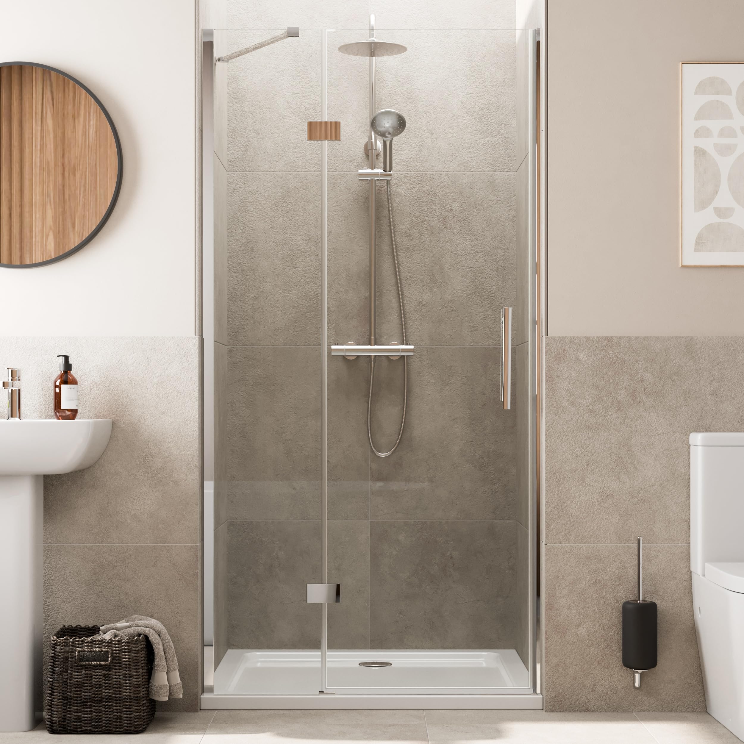Baystone Chrome Baystone® 1000Mm Frameless Hinged Shower Door Enclosure 8Mm Toughened Safety Glass Reversible Cubicle Doors For Showers,