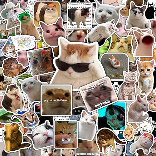 BulbaCraft 100 calcomanías de meme de gato, divertidas calcomanías de gato, regalos para mujeres y hombres