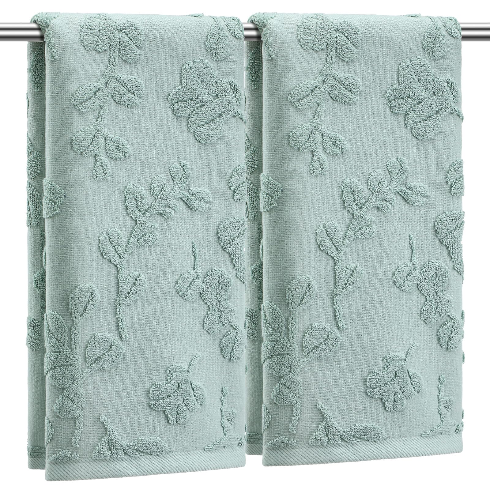 SmoothNovelty 2Pcs Eucalyptus Leaves Hand Towels for Bathroom 100% Cotton Jacquard Weave Bath Towel Set Absorbent Dish Washcloth for Bathroom Kitchen