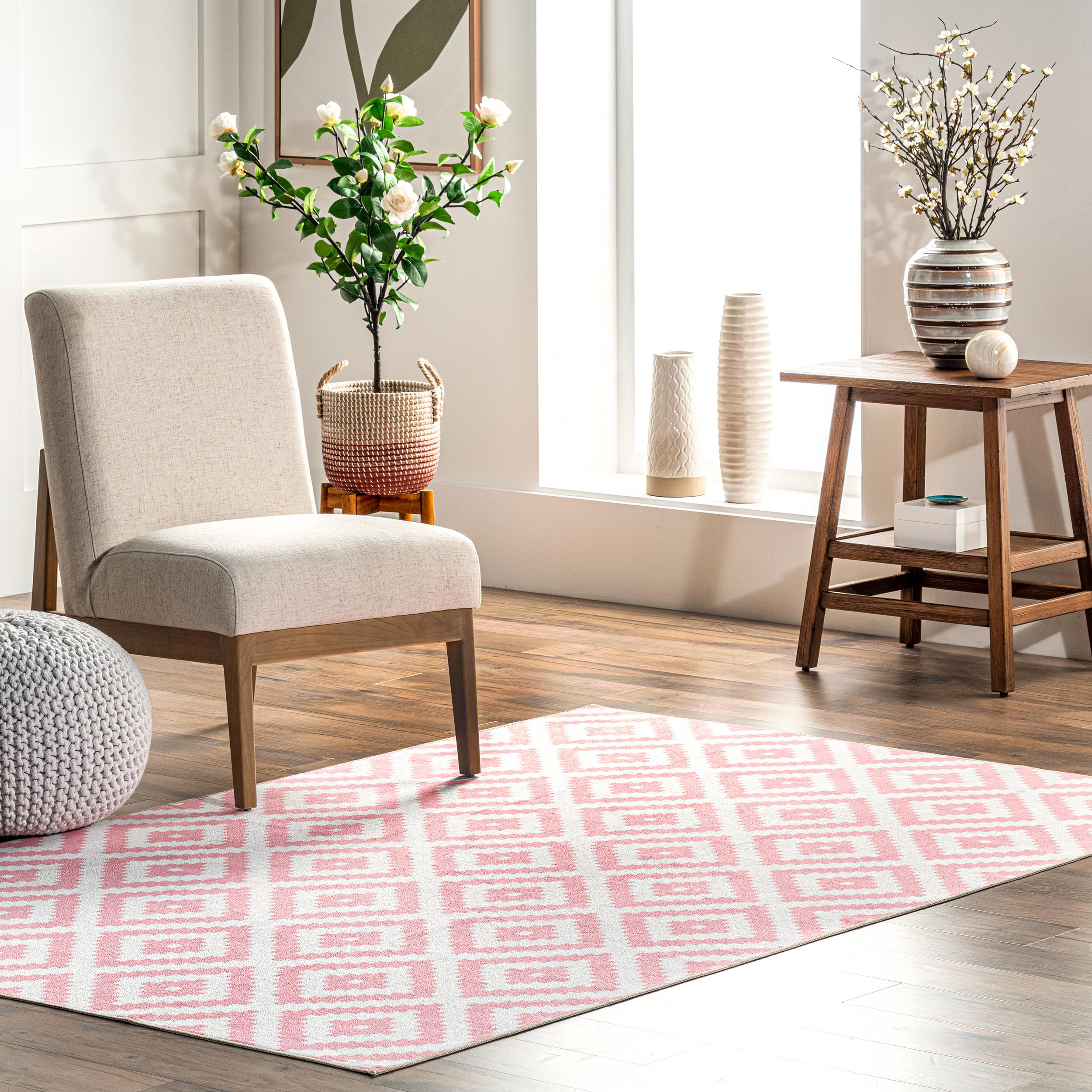 Tapis lavable nuLOOM Kellee rose : fini les taches sur le tapis du salon